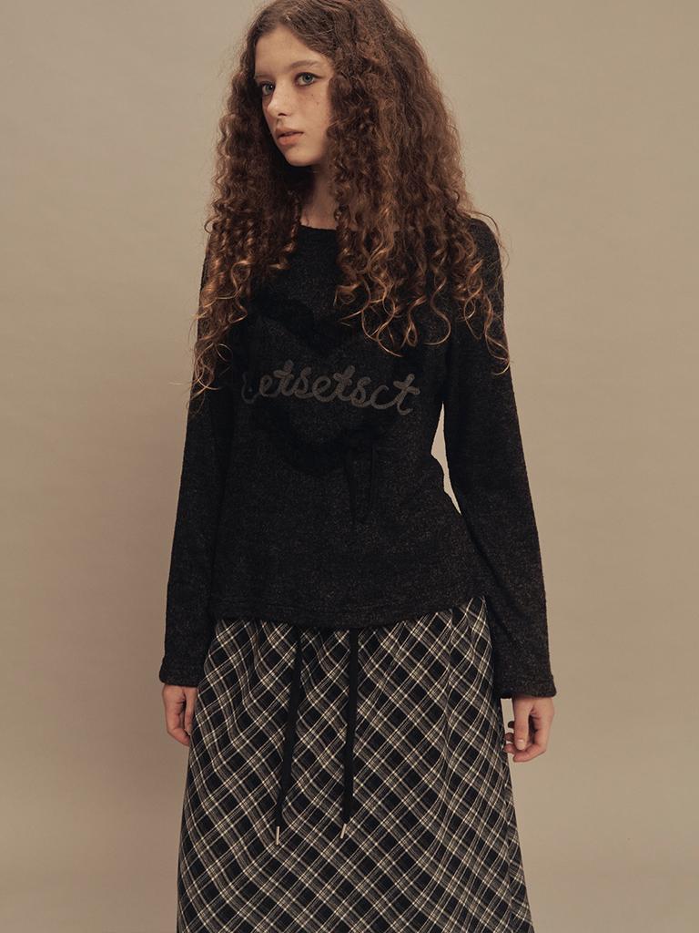 Cecese String Check Midi Skirt Black