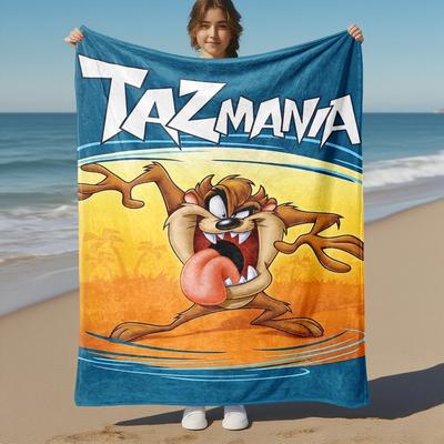 1pc Tazmania Taz Cartoon Outdoor Blanket - Throw Blanket, Soft , Flannel Blankets, Living Room, Travel, Camping-1102087