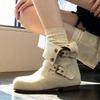 Retro belt buckle round head flat heel short boots women's 2025 autumn and winter new comfortable versatile fashion Martin boots