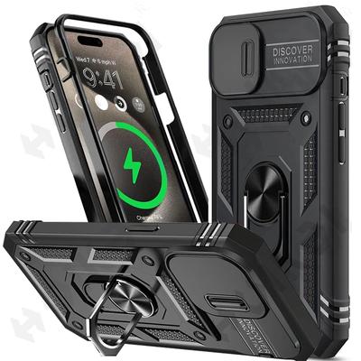כיסוי לאייפון 15 14 13 12 11 Pro XS Max XR 8 7 Plus Slide מצלמה הגנה צבאית הגנה 360 מעלות סיבוב שריון כיסוי