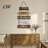 Solid Wood Bless Sign Wooden Kitchen Wall Decor, 5 Panel Food Family Love Plaque with Rope Hanging Sign, Farmhouse Art for Dining Room Living Pastoral