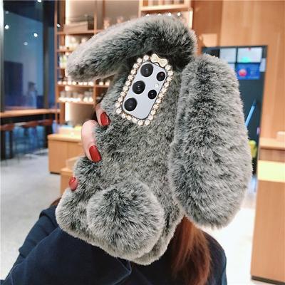 Ciepły królik puszysty silikonowy pokrowiec na Samsunga S23 S22 Ultra S21 Plus S20 FE s10 S9 S8 A13 A23 A33 A53 A14 A23 A34 A54 A12 A22 A32 A52 A31 A51 A71