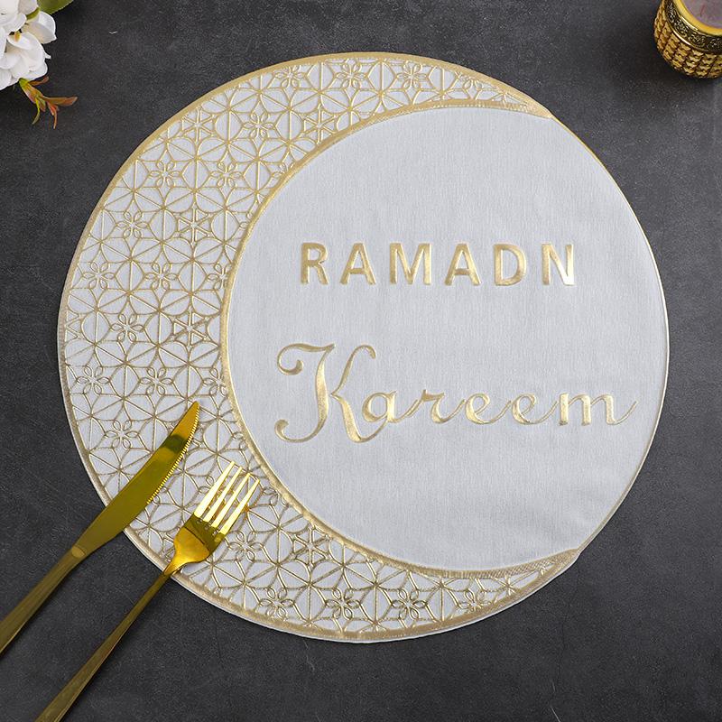 

Ramadan Kareem Placemats Rose Gold Moon Eid Mubarak PVC Table Mats for Islam Muslim Festival Party Home Dinner Table Decoration золотой