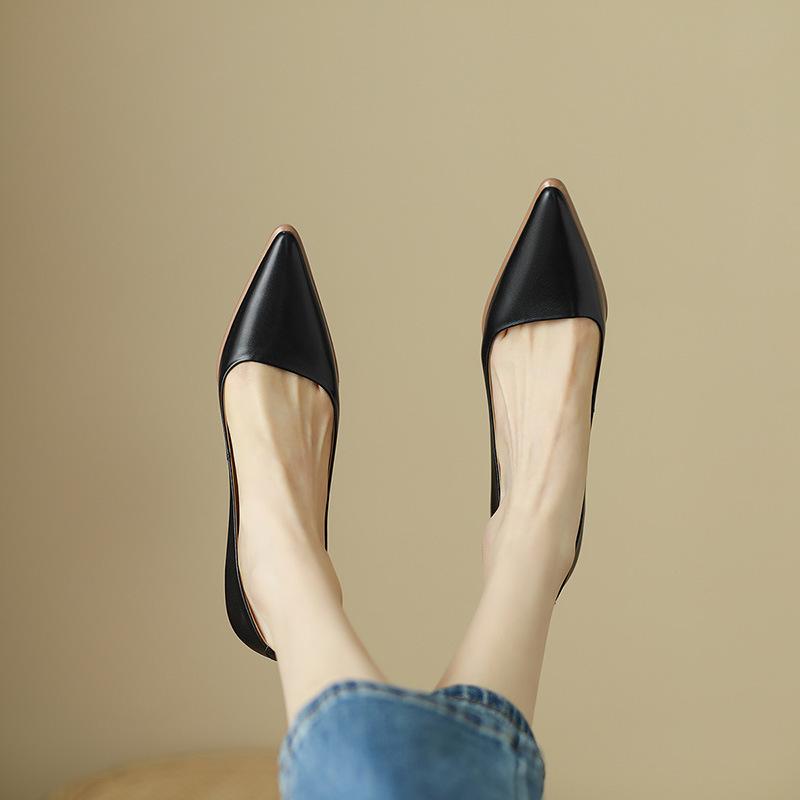 

Nude high heels women s thick heels pointed French new work professional cheongsam full leather women s shoes spring single shoes 39 чёрный