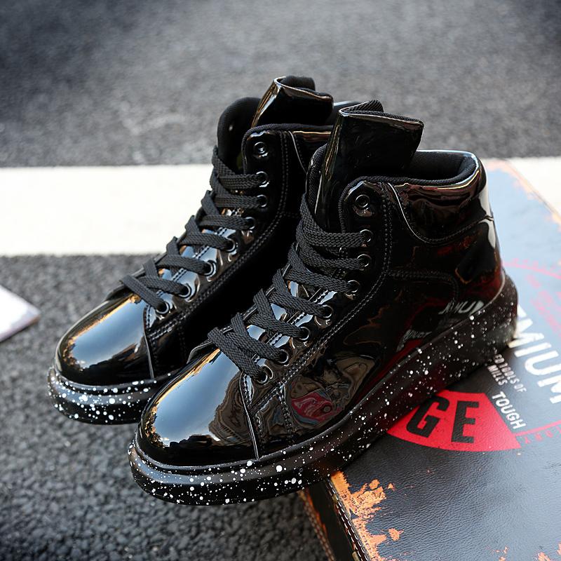 

Модные уличные нескользящие плоские мужские ботинки 2024 года, осень, новая мужская повседневная обувь, удобные высокие кроссовки для пар из искусственной кожи, дизайнер 36 чёрный