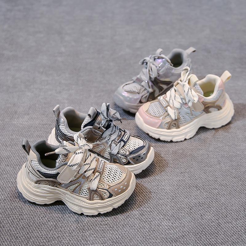 Boys Running Shoes Mesh Breathable Girls Sneakers Thick Soft Sole Comfort 2025 New Children Sports Shoes Hook&loop Non-slip