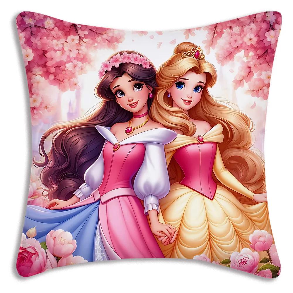 Pillow Covers Cartoon Cute Disneys Elsa Ariel Princess Sofa Decorative Home Double-sided Printing Short Plush Cute Cushion Cover