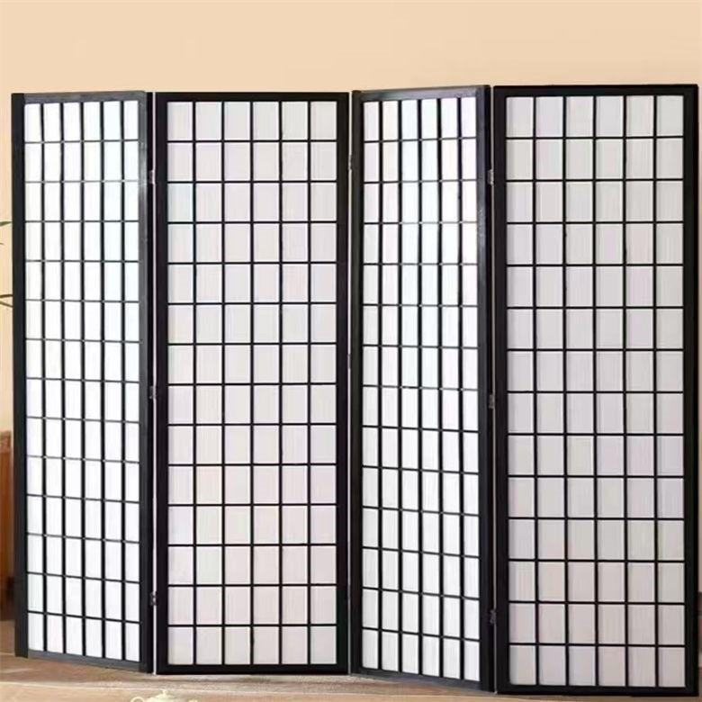 Solid Wood Japanese Folding Screen - Modern Lattice Design for Living Room, Office, or Entrance Hall