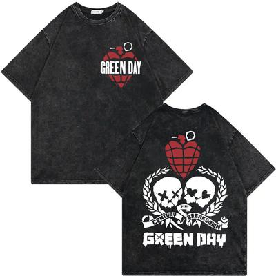 Vintage Tvättad Grön Dag Turné Merch T-shirt Herr Dam Kläder Rock Hip Hop T-shirt Sommar Casual Mode Lösa T-shirts