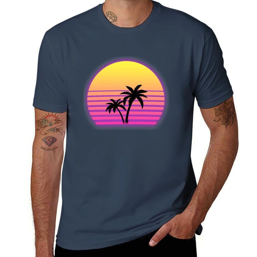 Synthwave Sun Palm Trees Tshirt Abstract Pattern Print Top