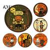 Nostalgic Party Wall Hanging Retro Halloween Sign, Round Metal Decorative Vintage Iron Sheet Sign Rustic Art Decor for Living Room Decoration