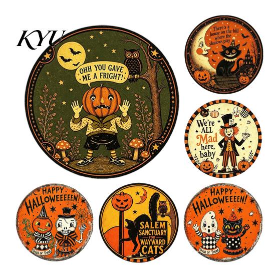 Nostalgic Party Wall Hanging Retro Halloween Sign, Round Metal Decorative Vintage Iron Sheet Sign Rustic Art Decor for Living Room Decoration