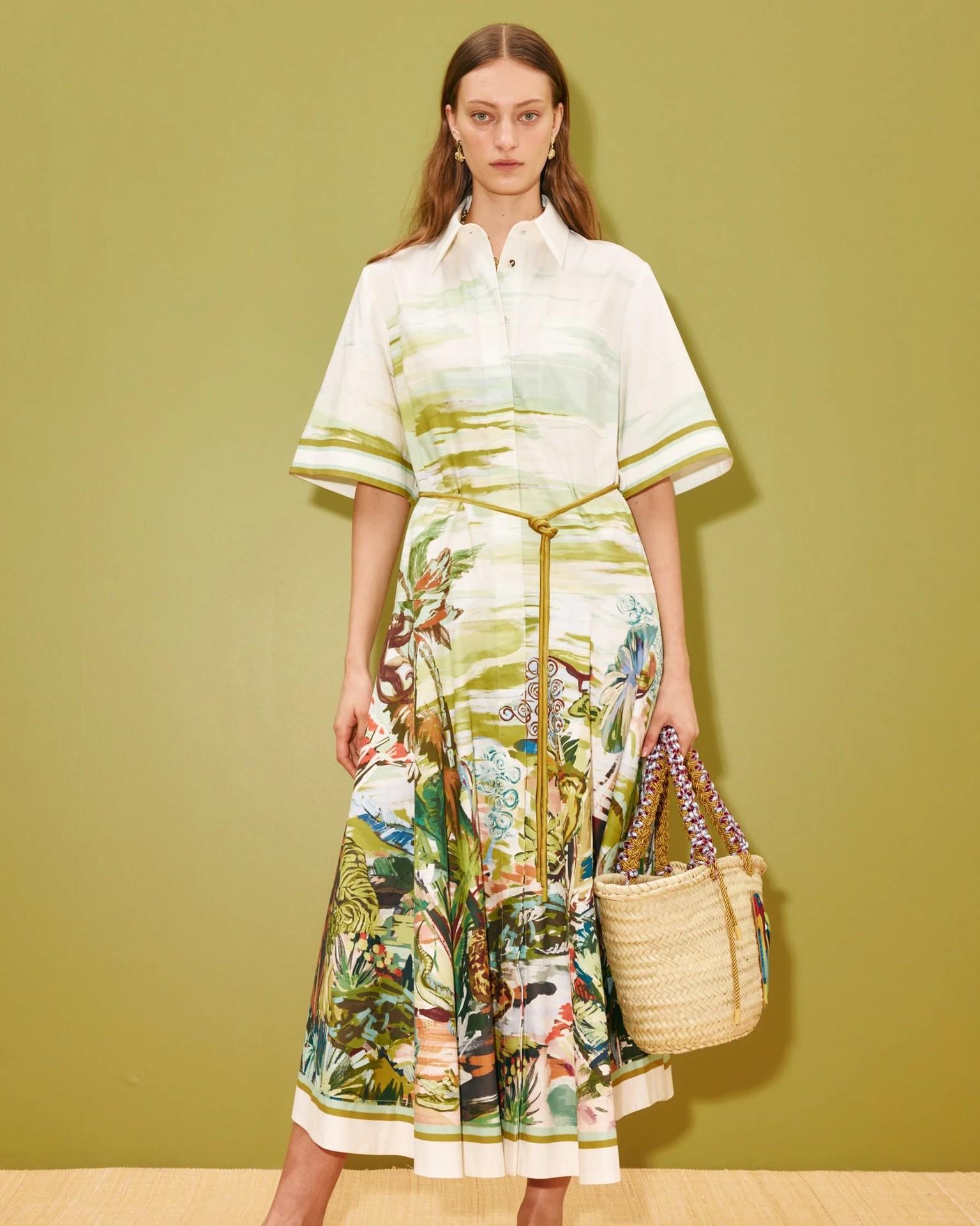 Europe and America 2026 casual fashion linen shirt collar cardigan long dress S