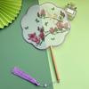 Handheld Chinese Embroidery Fan HanFu with Pendant Chinese Style Tuan Fan Translucent Floral Pattern Silk Fan Photography Prop