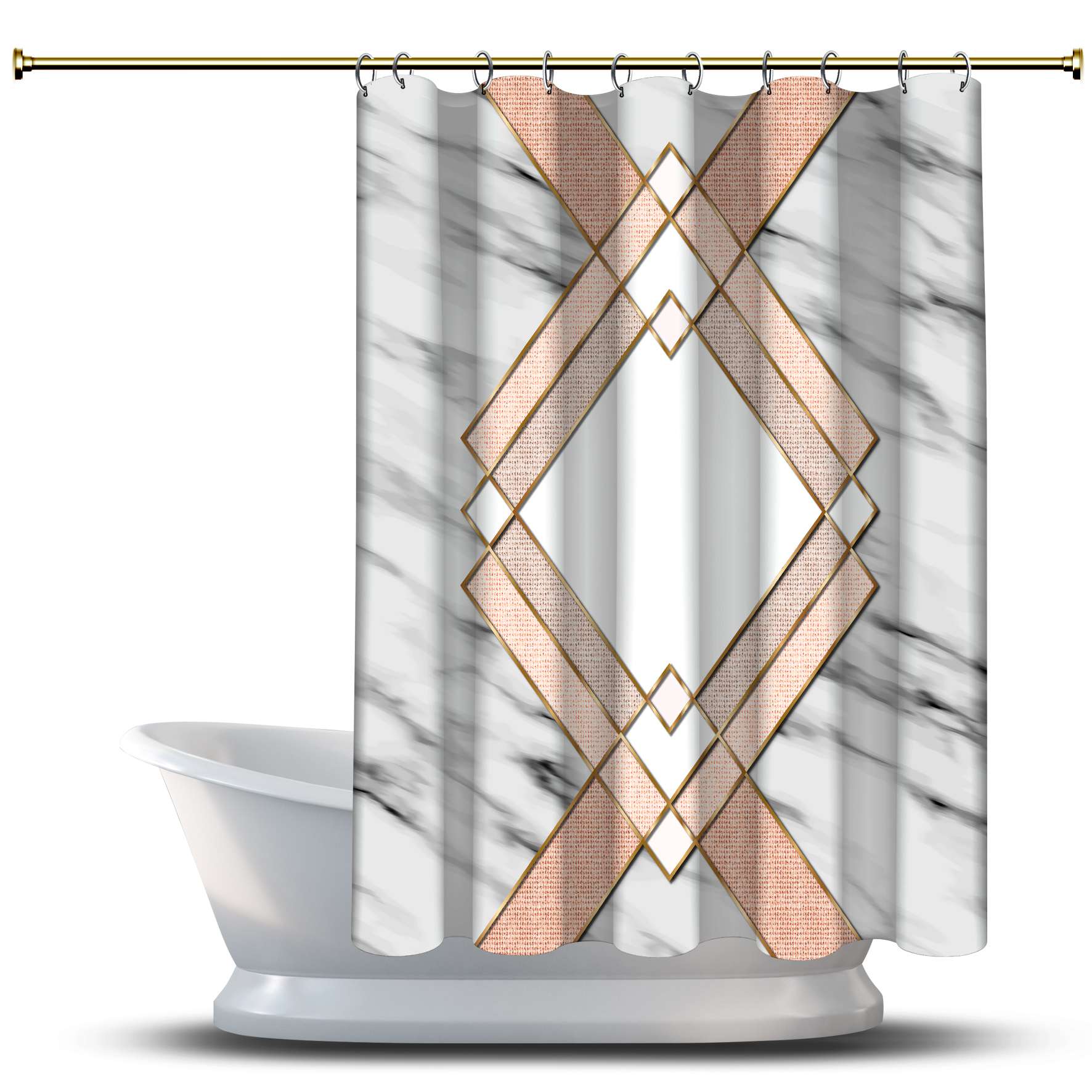

Занавеска для душа с геометрическим принтом / водонепроницаемая для украшения вашей ванной комнаты - многомерные текстурированные квадраты на мраморном узоре