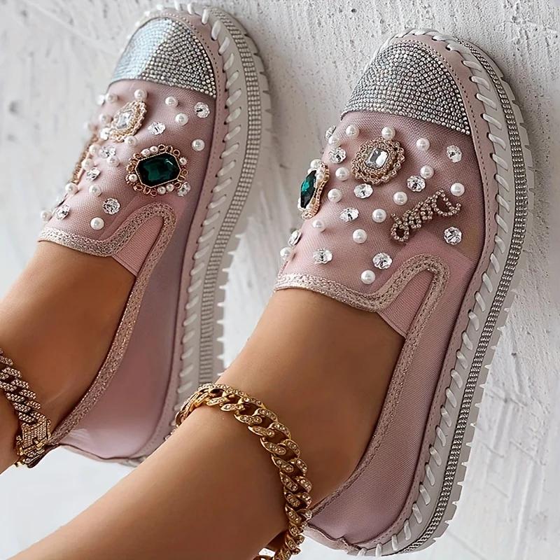 Fashion Mocassins À Enfiler Pour Femmes, Baskets En Maille, Décor Biscuits, Chaussures Plates Basses