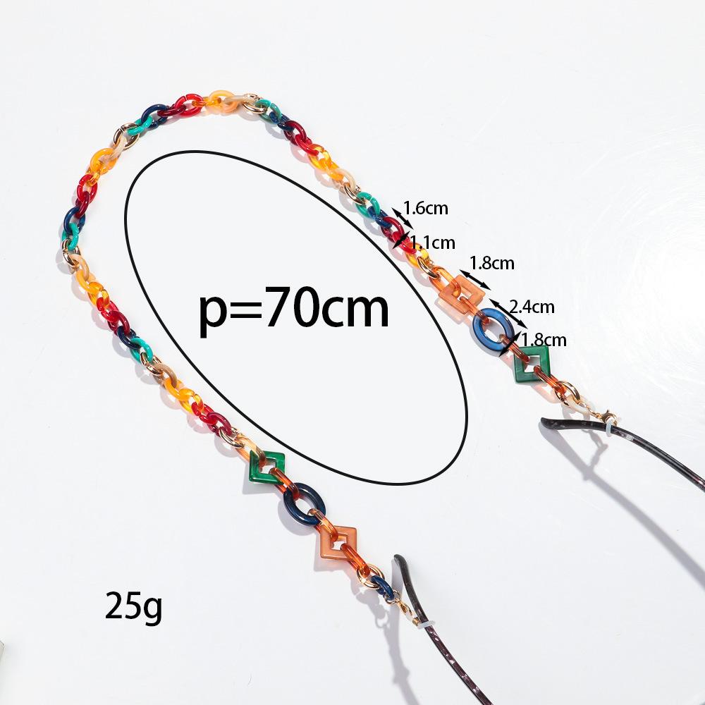 Chaîne de lunettes colorée en acrylique de 70 cm pour femmes Mode Géométrique Cordon Lanière Sangle Chaîne suspendue Accessoires Lunettes de soleil