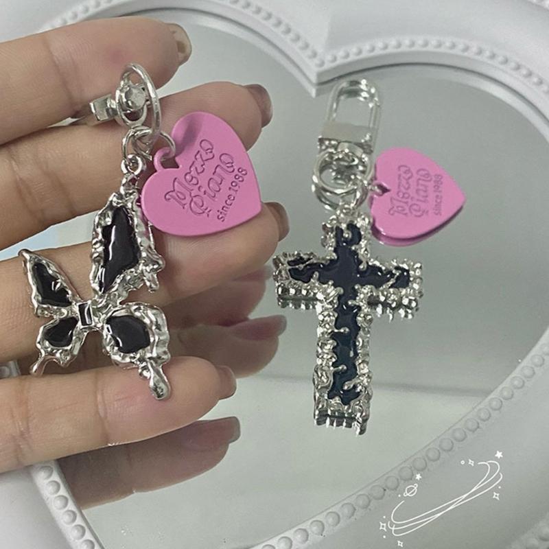 Gothic Inspire Keychain Crosses Butterfly Charm Zinc Alloy Materials Portable Ideal for Everyday Use