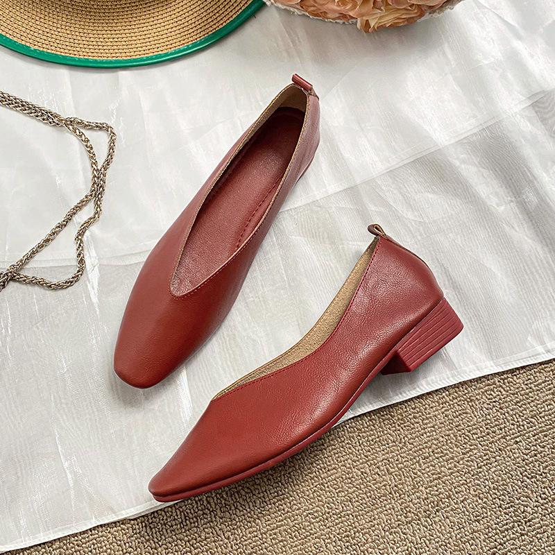 Women's Genuine Leather Multi-Color Low-Heeled Loafers Round Toe Flat Casual Versatile Shoes