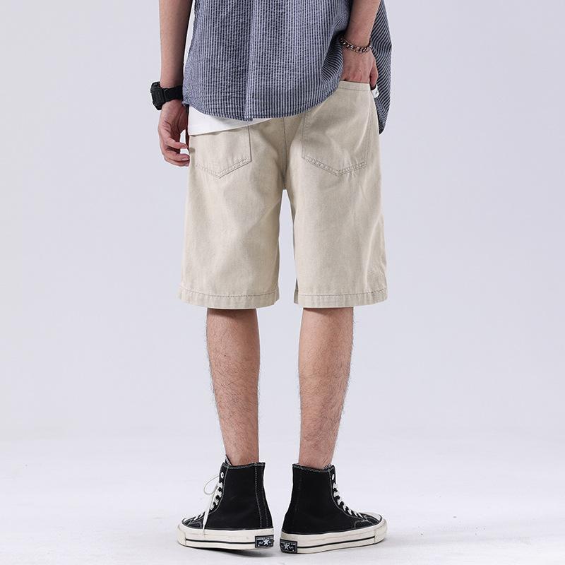 Ripped Denim Shorts Men's Summer American-washed Pants Loose Straight Five-point Pants