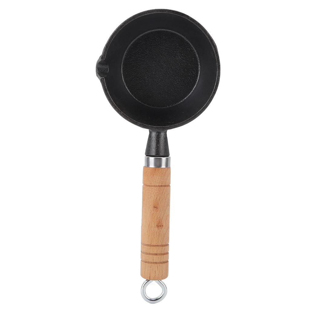 Egg Frying Pan Cast Iron Wood Handle Pre Seasoned Skillet for Indoor Outdoor Cooking