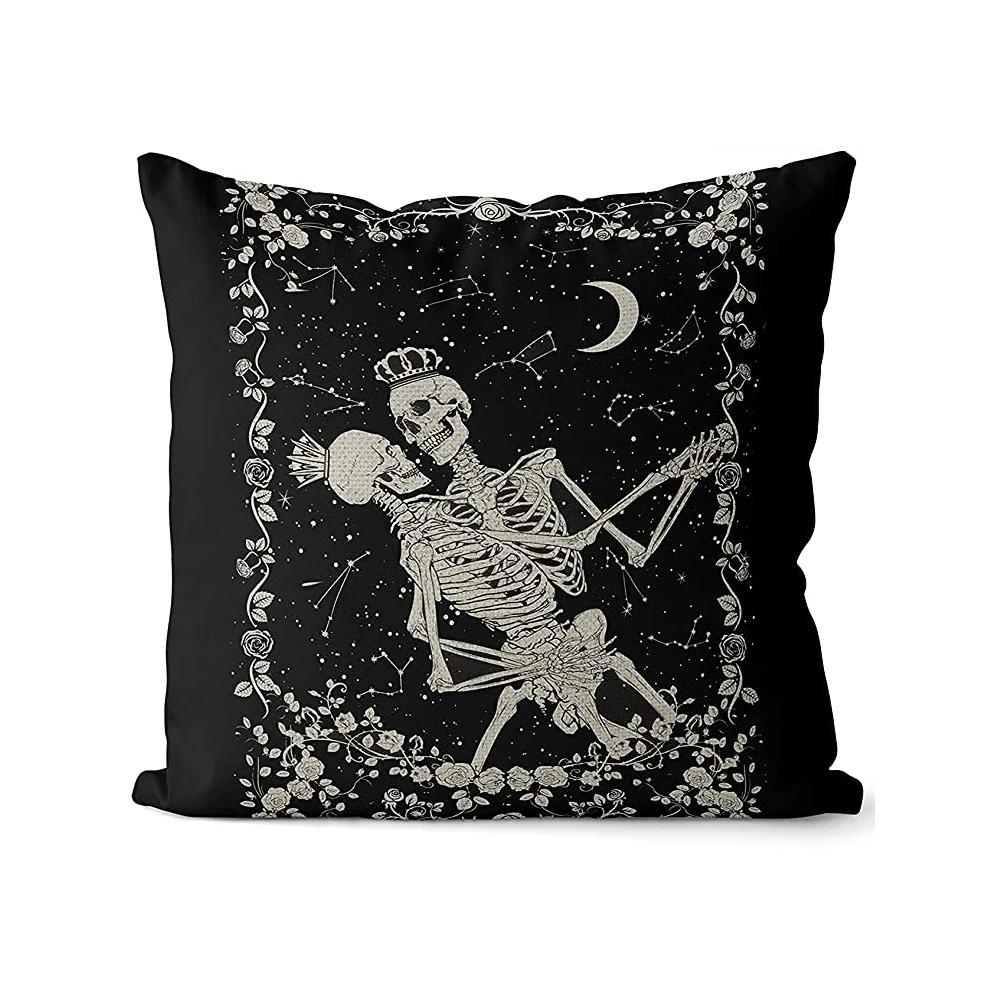 Horror Skeleton Art Print Pattern Cushion Cover Home Living Room Sofa Decoration Throw Pillow