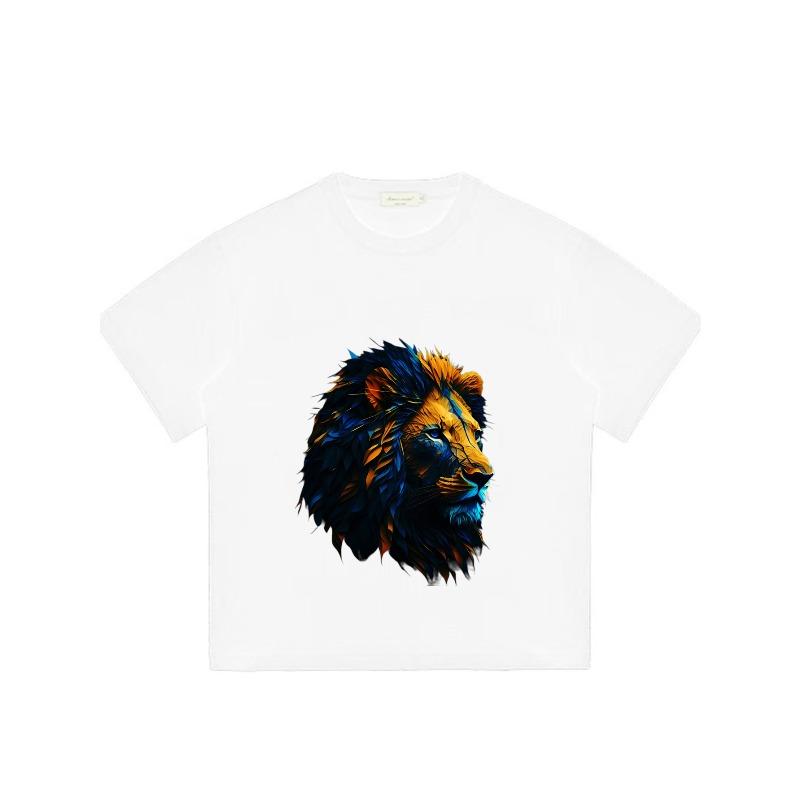 Lion Head Graphic T Shirt Black Blue and Yellow Lion Print Casual Wear for Men and Women Streetwear Fashion Unisex Top