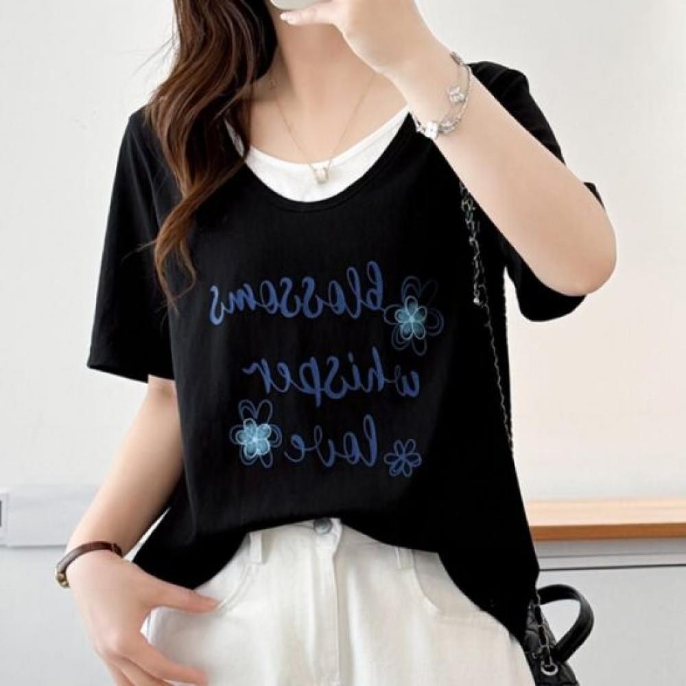 Navava Women Loose FiT LeTTering PrinTed Color Block T shirT nT3392