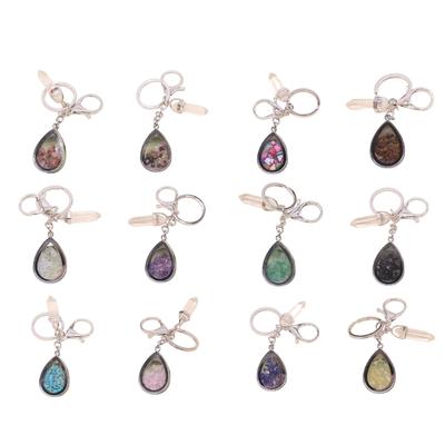 Natural Stone Crystals Teardrop Shape Photo Locket Keychain Featuring Diamonds Cut Designs for Sentimental Gifts