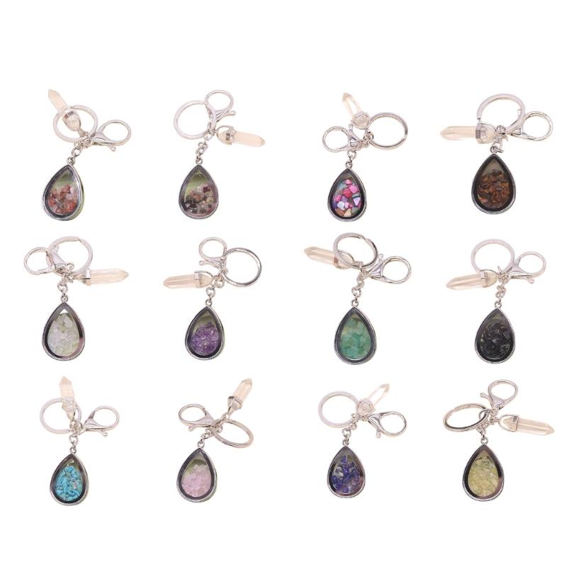 Natural Stone Crystals Teardrop Shape Photo Locket Keychain Featuring Diamonds Cut Designs for Sentimental Gifts