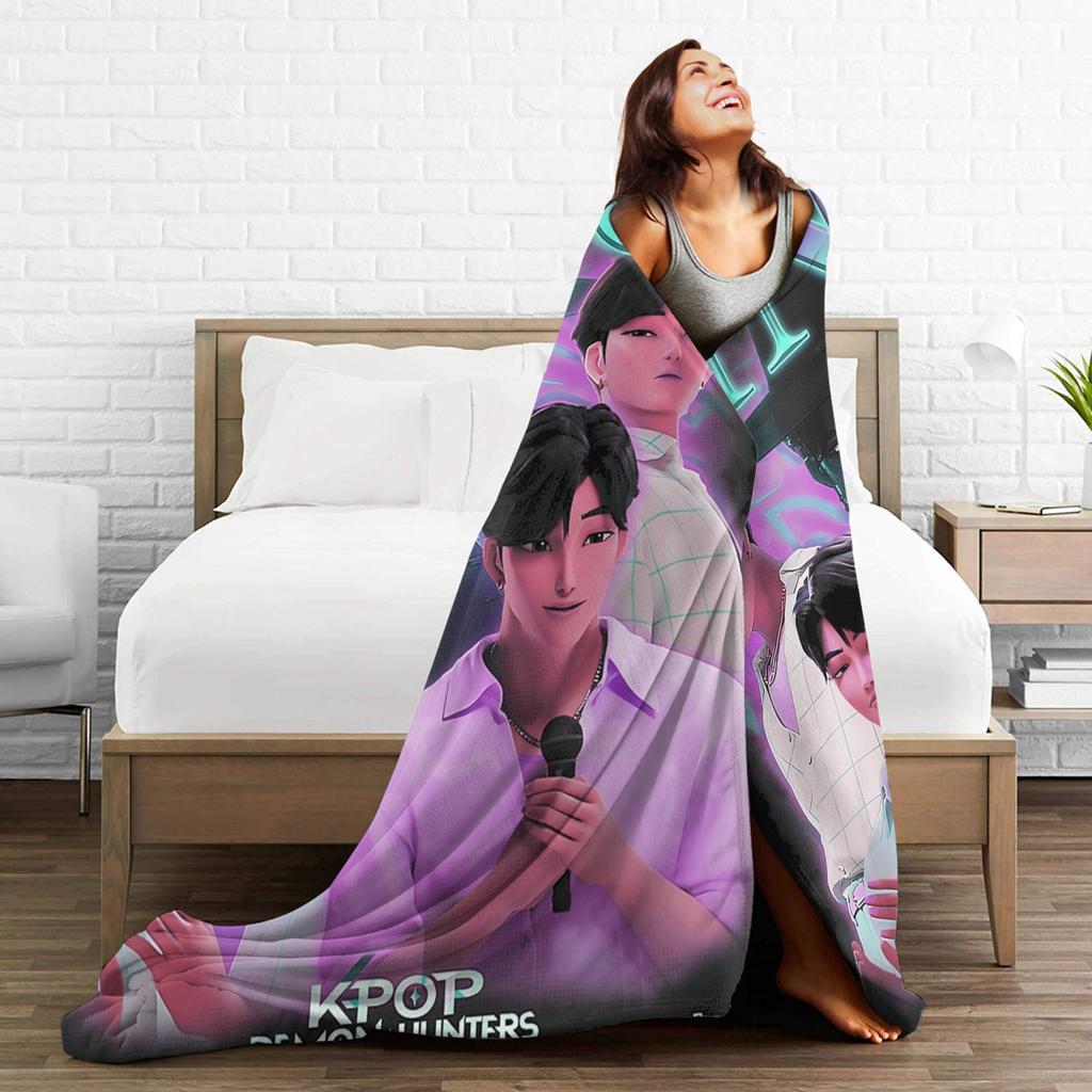 Jinu Huntrix Saja Boys K-Pop Demon Hunters Blanket Autumn Soft Throw Blanket for Girl Living Room Print Bedspread Sofa Bed Cover