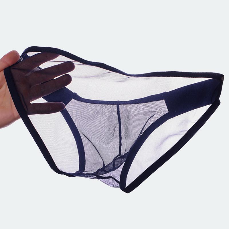 2Pcs/Lot Men's Sexy Low-rise Briefs Ultra-thin See-through Tight Underwear Quick-dry Breathable Solid Color Briefs
