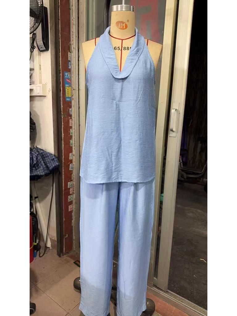 2026 Euro-American Fashion Solid Sleeveless Top & Pants Set