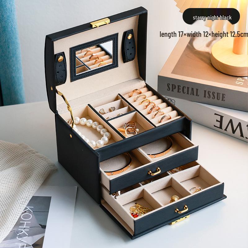High-Capacity Multi-Layer Jewelry Organizer Box with Lock & Mirror