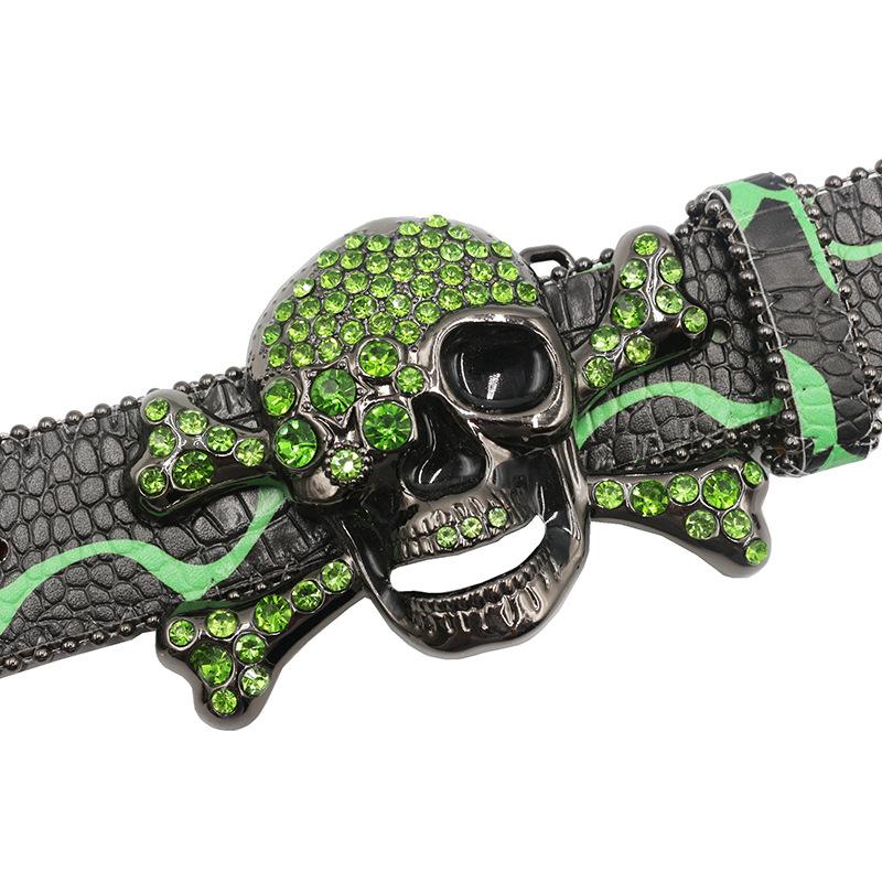 European and American Printed Rhinestone Belt, Big Skull Dark Decorative Belt, BB Belt Belt