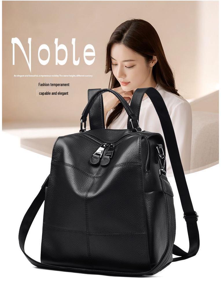 Women's Genuine Leather Top Grain Cowhide Backpack - Trendy Large Capacity Double Shoulder Bag 2025