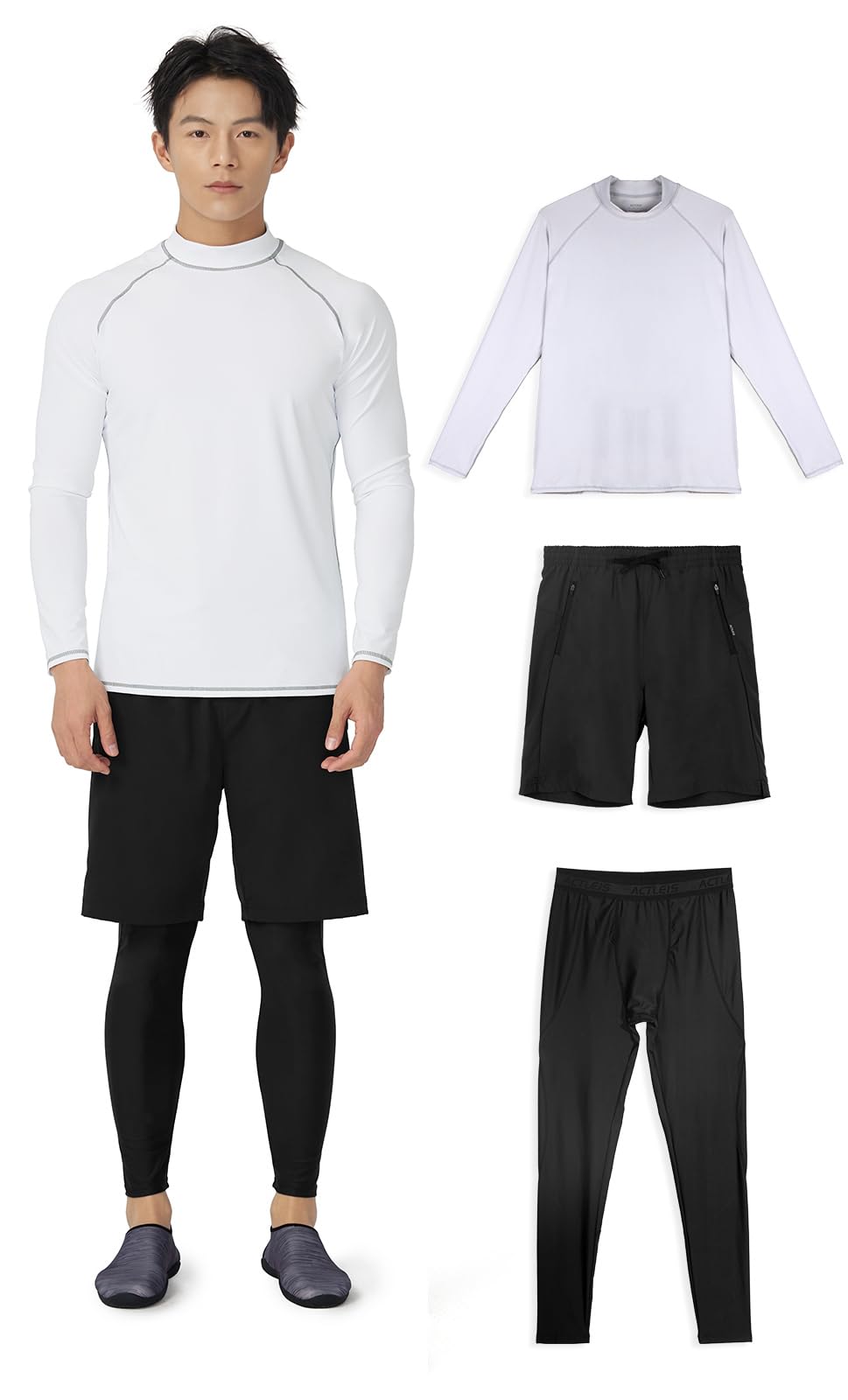 

Rashguard Top and Bottom Long UV Protection [Acrais] Men s Swimsuit, Set, Sleeve, 3-Piece Set, Shirt, T-Shirt, Leggings, UPF50+, Pool, Sea, Beach,