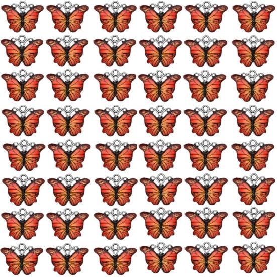 Zhiheng 50 Pack Alloy Butterfly Charms Monarch Butterfly Enamel Pendant Beads for Jewelry Making DIY Earring Necklace Bracelets Accessories Wine