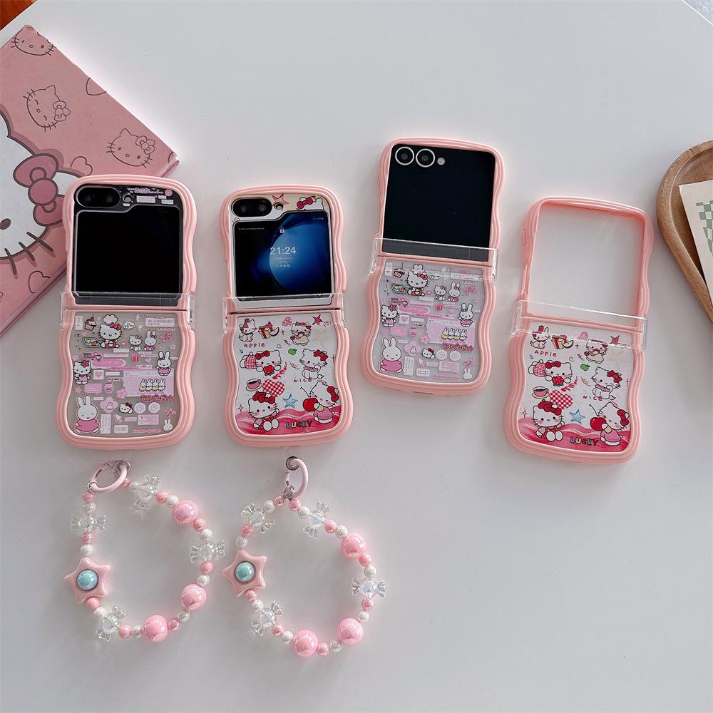 Hello Kitty Soft PC Phone Case with Lanyard for Samsung Galaxy Z Flip Series (7/6/5/4/3)