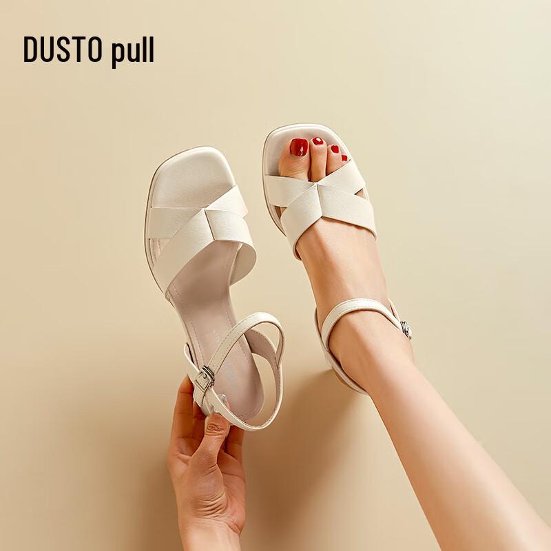 Dadong Women s Block Heel One-Strap Sandals 35 бежевый