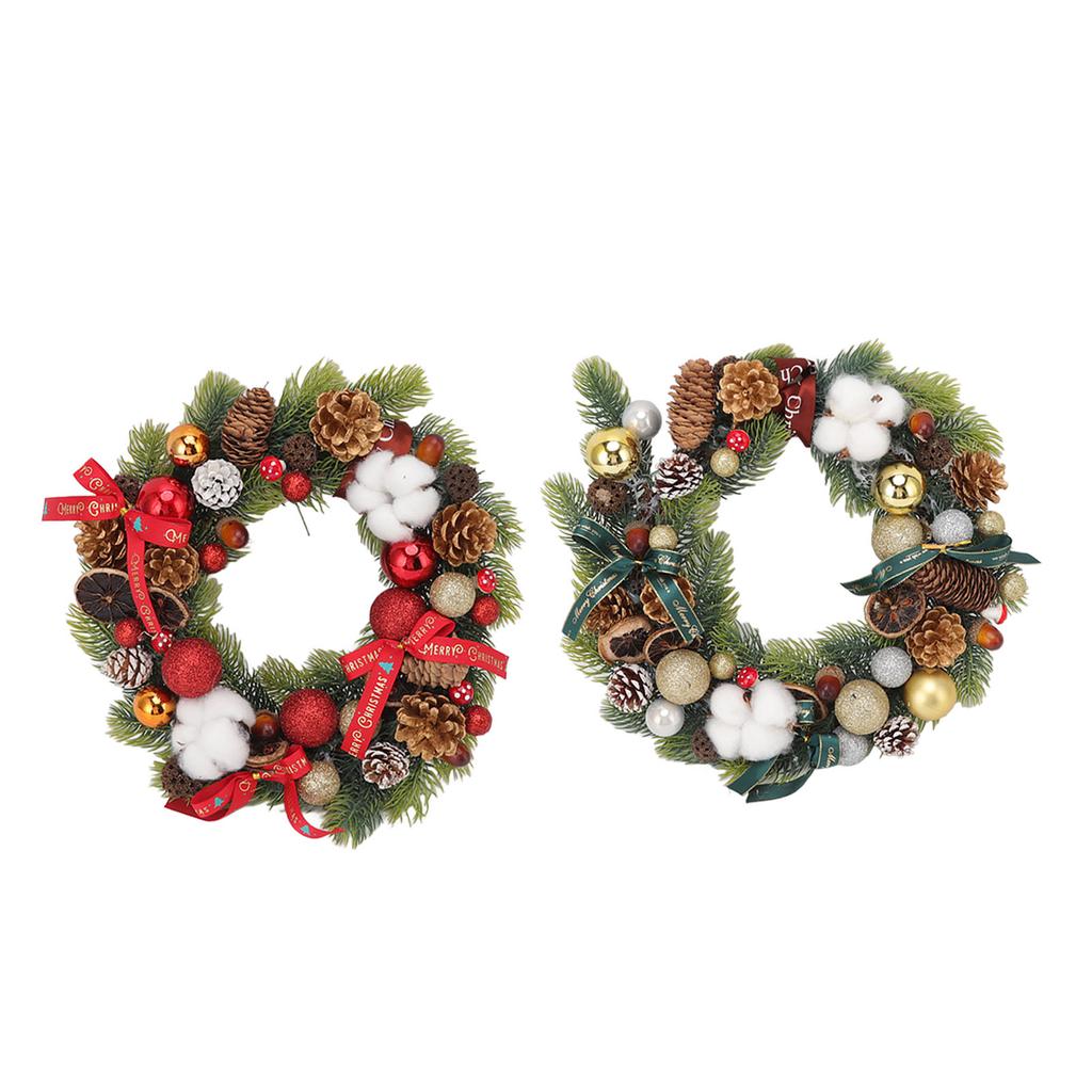 Christmas Pinecone Wreath with Cotton Balls Festival Front Door Hanging Garland for Home Decoration