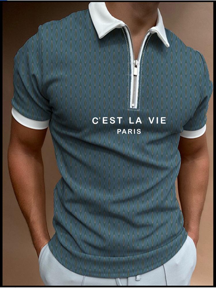 Men's Slim Fit Short Sleeve Half-Zip Polo, Casual Daily Wear