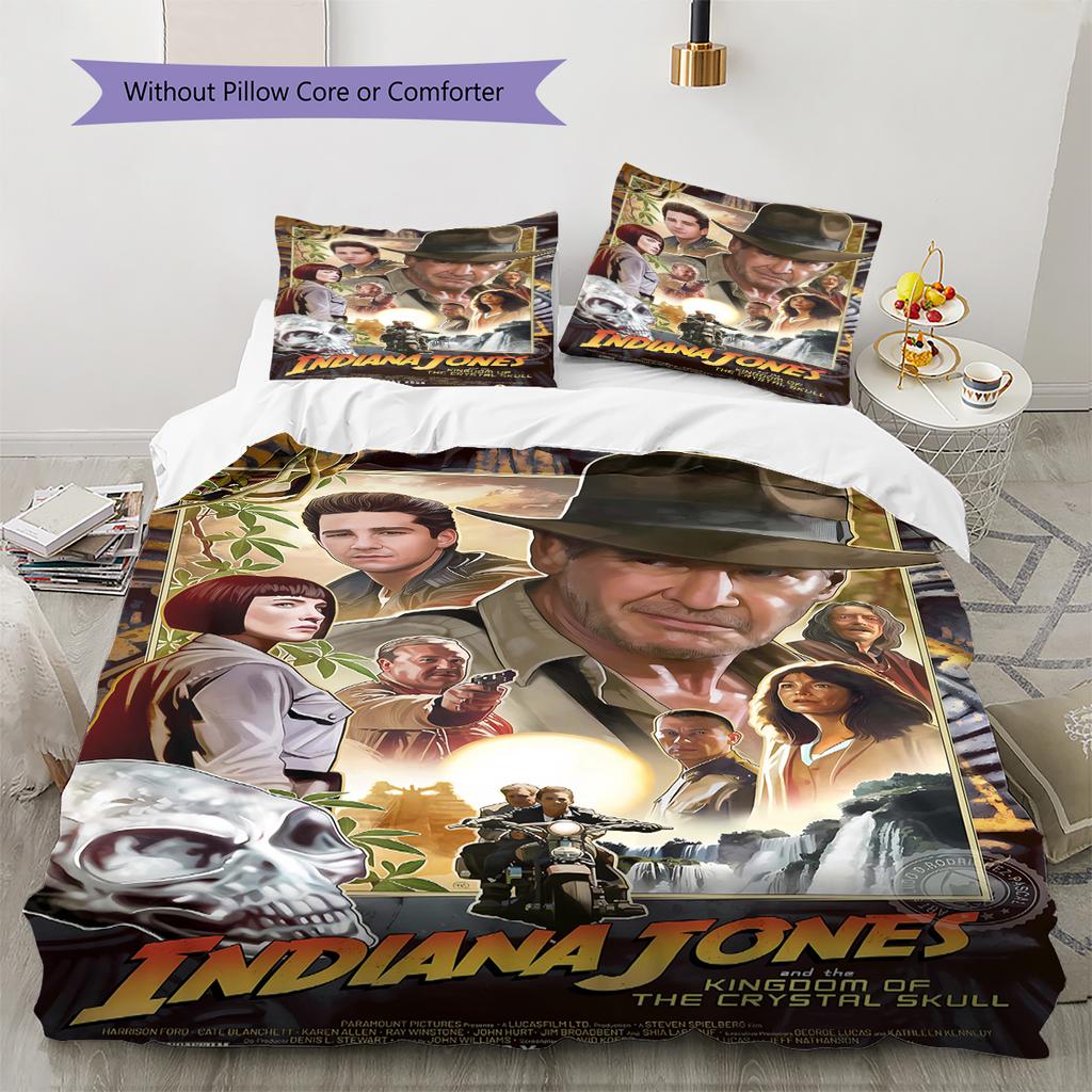Indiana Jones Pattern Bedding Quilt Set Quilt Cover Pillowcase Home Decoration Gift (1 * Duvet Cover + 2 * Pillowcase, Without Core)