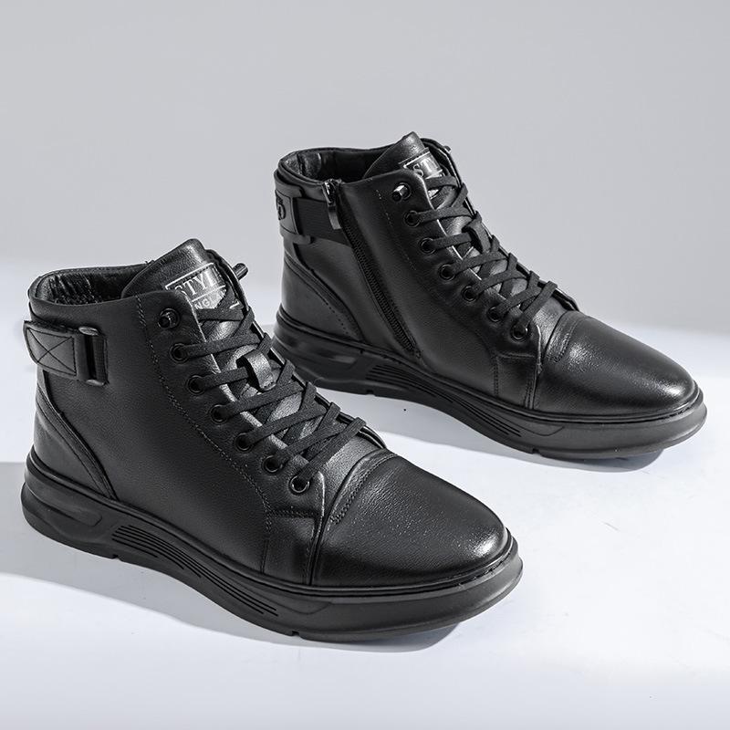 Winter new trend leather Martin boots men's high-top board shoes tooling British style velvet warm men's shoes short boots men