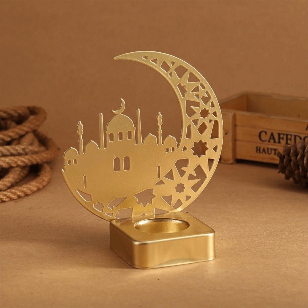 Crescent Moon Ramadan Candle Holder Castle Shape Rust-proof Eid Mubarak Candlestick Heat-resistant Multi-functional