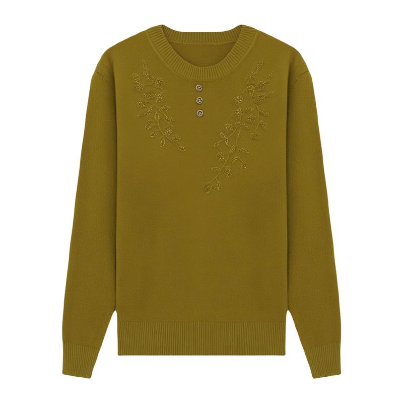 Women's Loose-Fit Knitted Sweater for Middle-Aged & Elderly: Free Size, Long-Sleeved T-Shirt, Spring/Autumn.