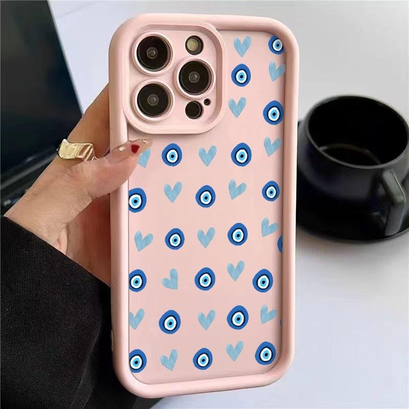 Phone Case Blue Heart-shaped Eyes Pattern For iPhone 17 16 Pro Max 11 13 12 14 15 8 7 Plus XS XR X 16E 17E Shockproof Soft Cover