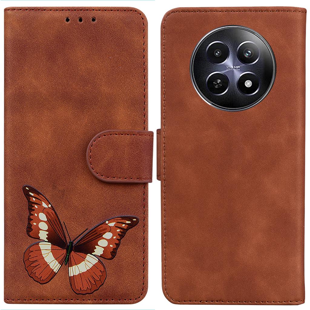 Pro Realme 12 5G/12x 5G Nárazuvzdorné pouzdro Kožený ochranný kryt na telefon s potiskem motýlů