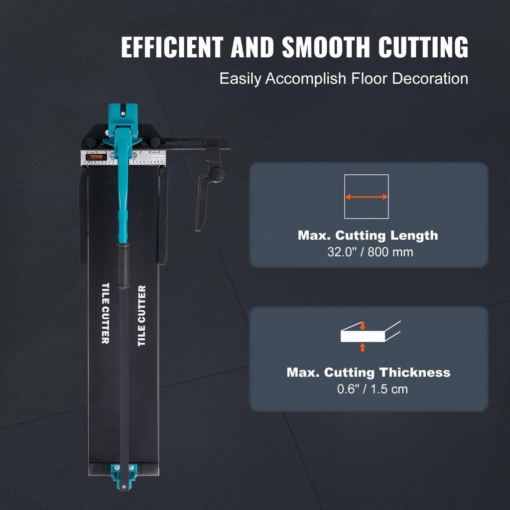 Manual Tile Cutter, 800mm, Porcelain Ceramic Tile Cutter with Tungsten Carbide Cutting Wheel, Infrared Positioning, Anti-Skid Feet, Durable Rails for