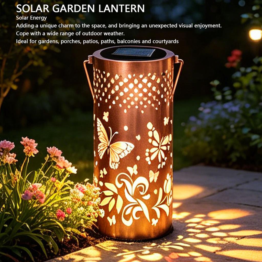 Solar Lantern Outdoor LED Hanging Solar Light Hollowed Out Garden Decor Outside for Patio Yard Porch Iron